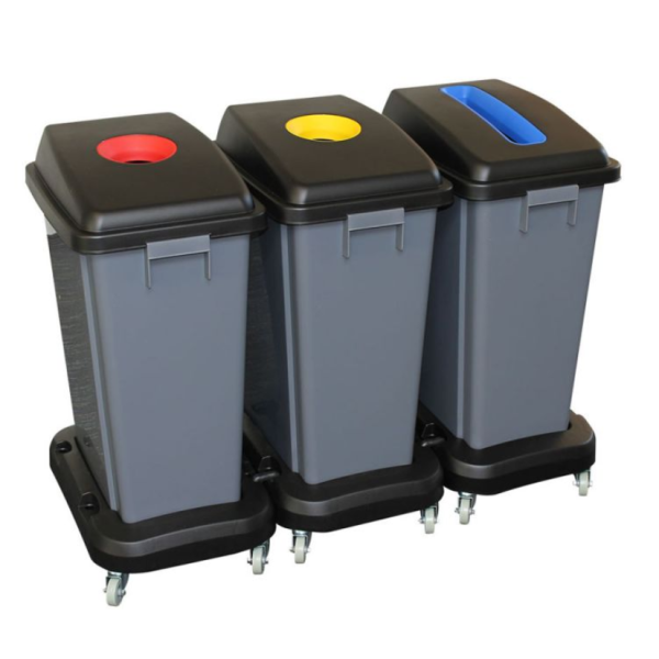 Zestaw koszy do segregacji śmieci 3 x 60 L z kółkami skrętnymi